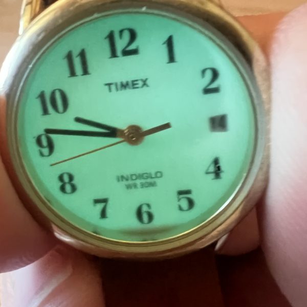 Timex ladies Indiglo quartz gold tone watch